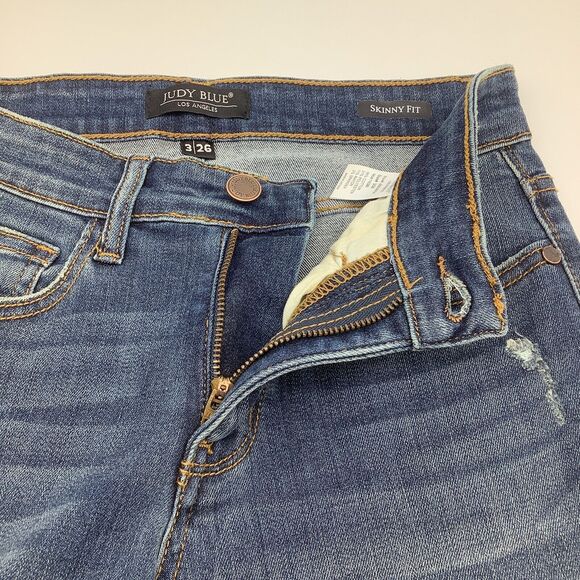 Judy Blue Womens Skinny Fit Distressed Denim Jeans Blue Size 3/26 - Picture 5 of 12